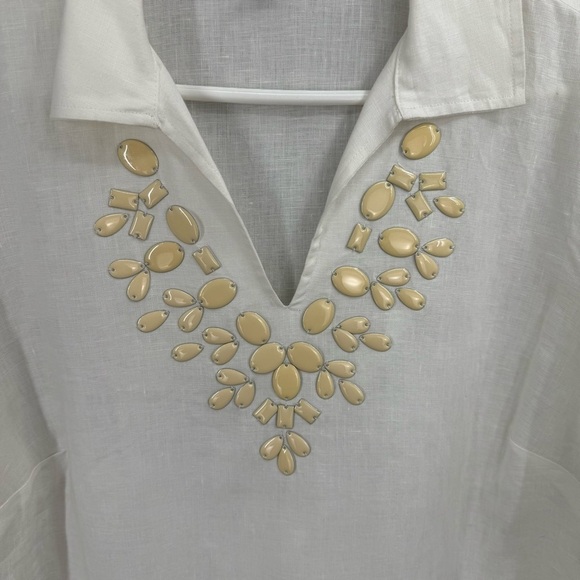 Talbots Woman Size X Ivory 100% Irish Linen Beaded Tunic Top 3/4 Sleeve - Picture 3 of 8